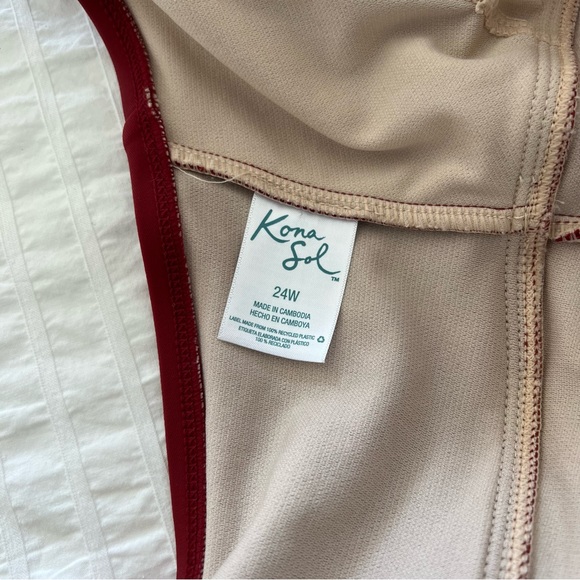 Kona Sol Ruffle Shoulder High Coverage One Piece Swimsuit in Deep Red, 24W - Picture 8 of 9